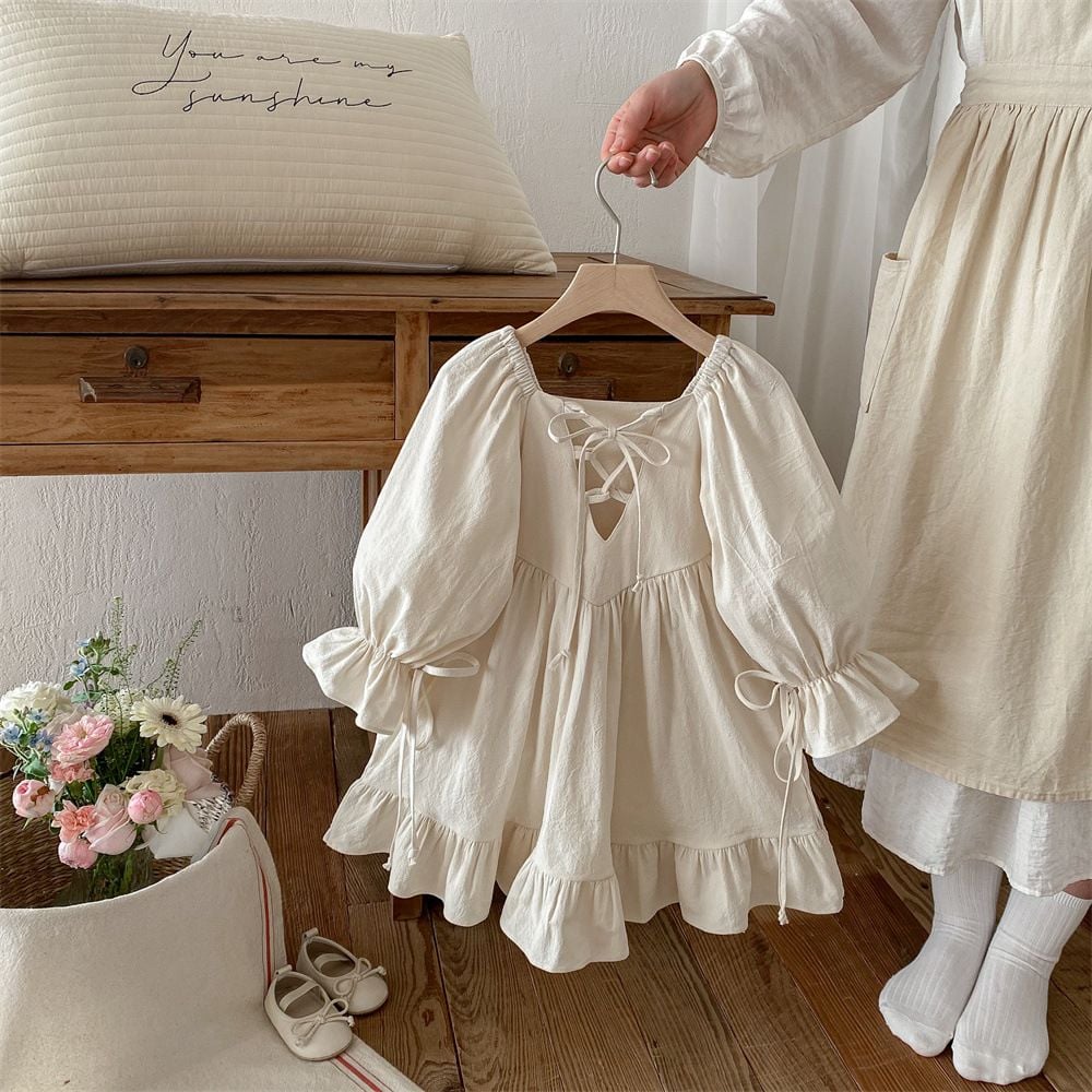Lolita Princess Dress for Girls, Bow Decor Backless Design, Ruffle Trim, New Style for Spring & Autumn