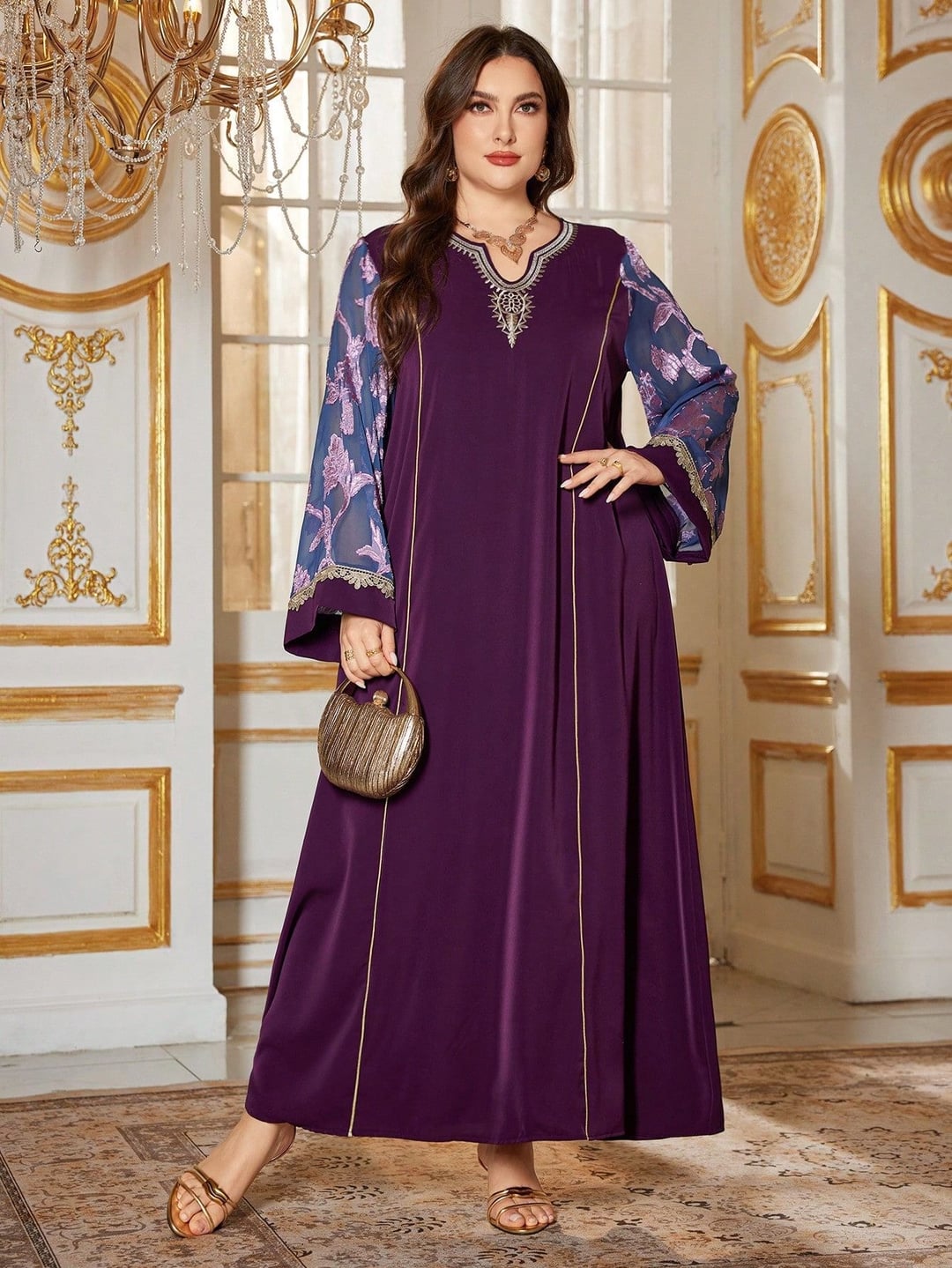 Plus Size Women Robe Embroidered Dress