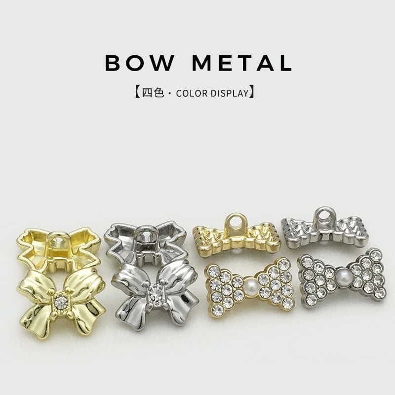 Metal Bow Buttons, Retro Full Rhinestone With Pearl