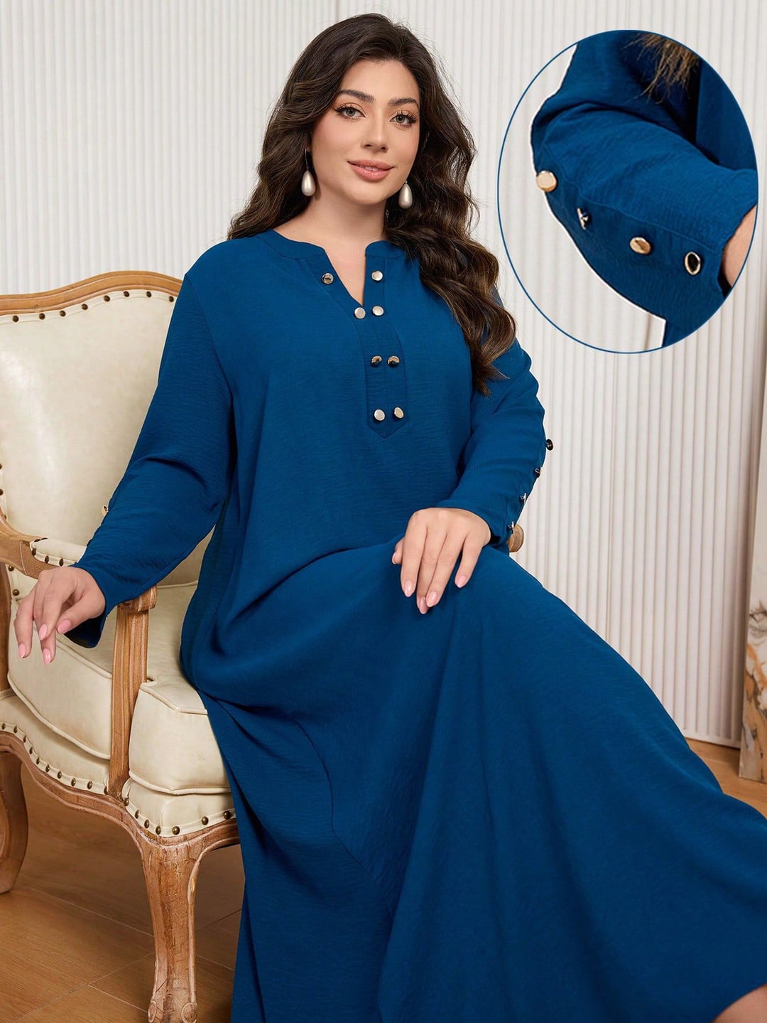 Plus Size Ethnic Style Long Sleeve Loose Maxi Dress For Women