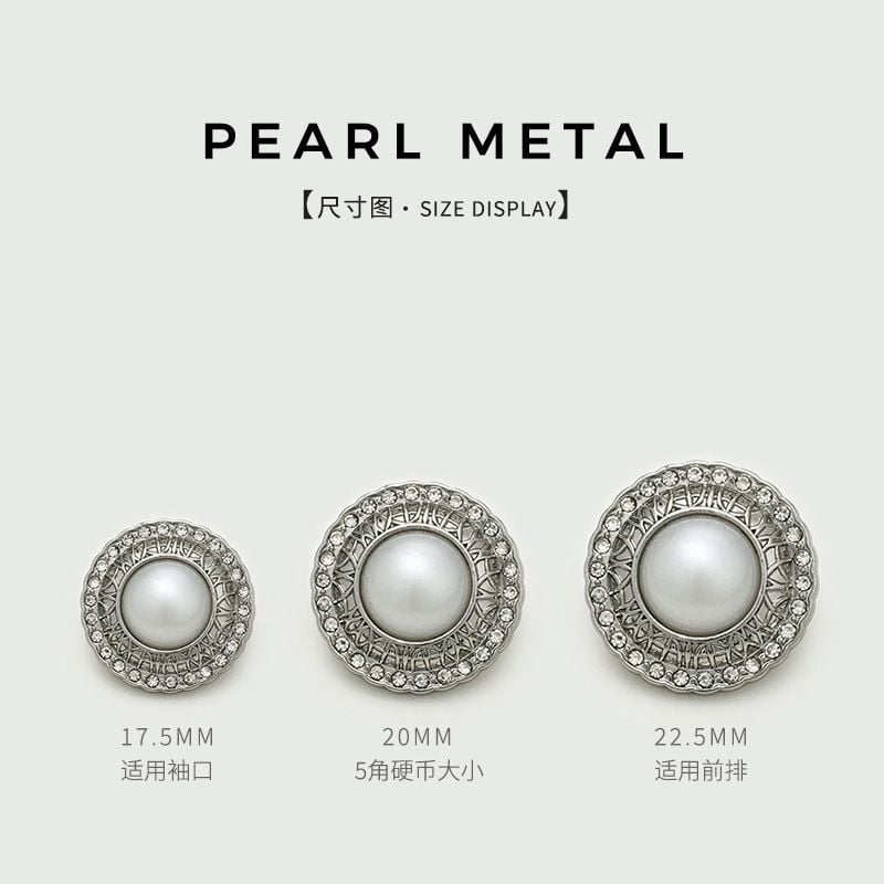 High-grade Round Metal Buttons Inlaid With Rhinestones And Pearls