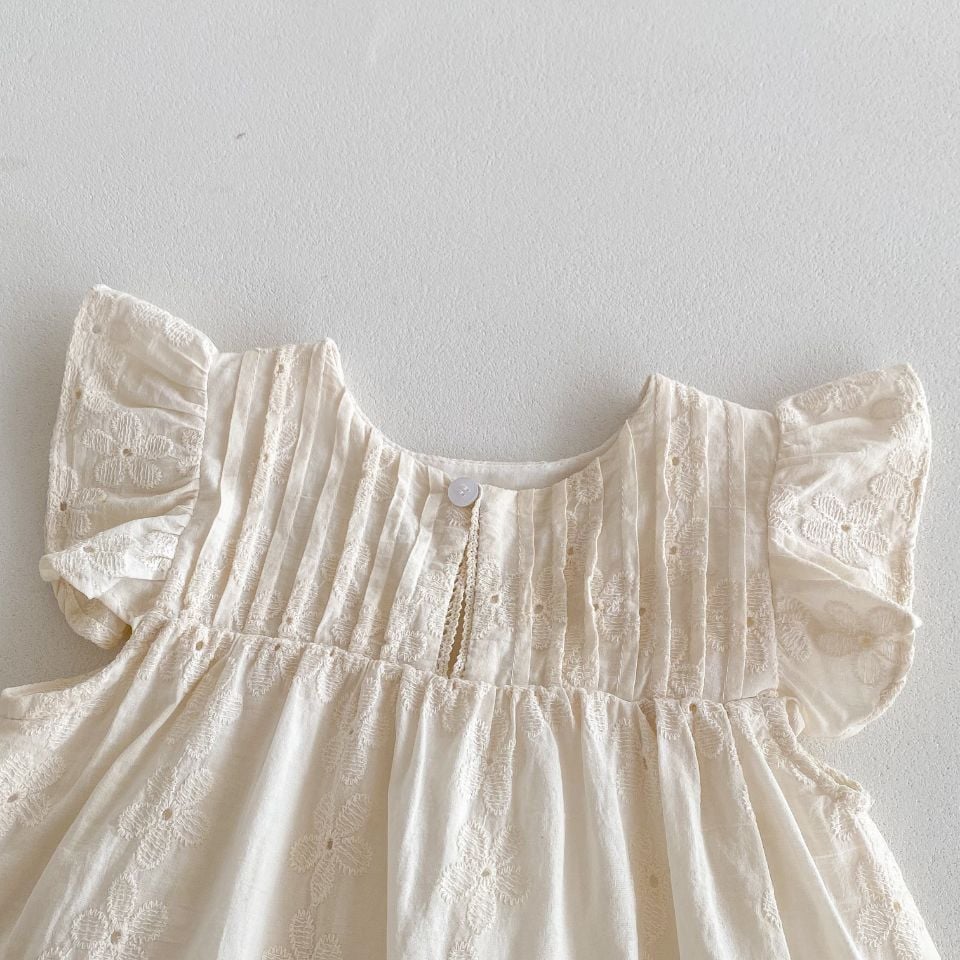Girls Korean Princess Dress, Lace Embroidery Flutter Sleeve Dress