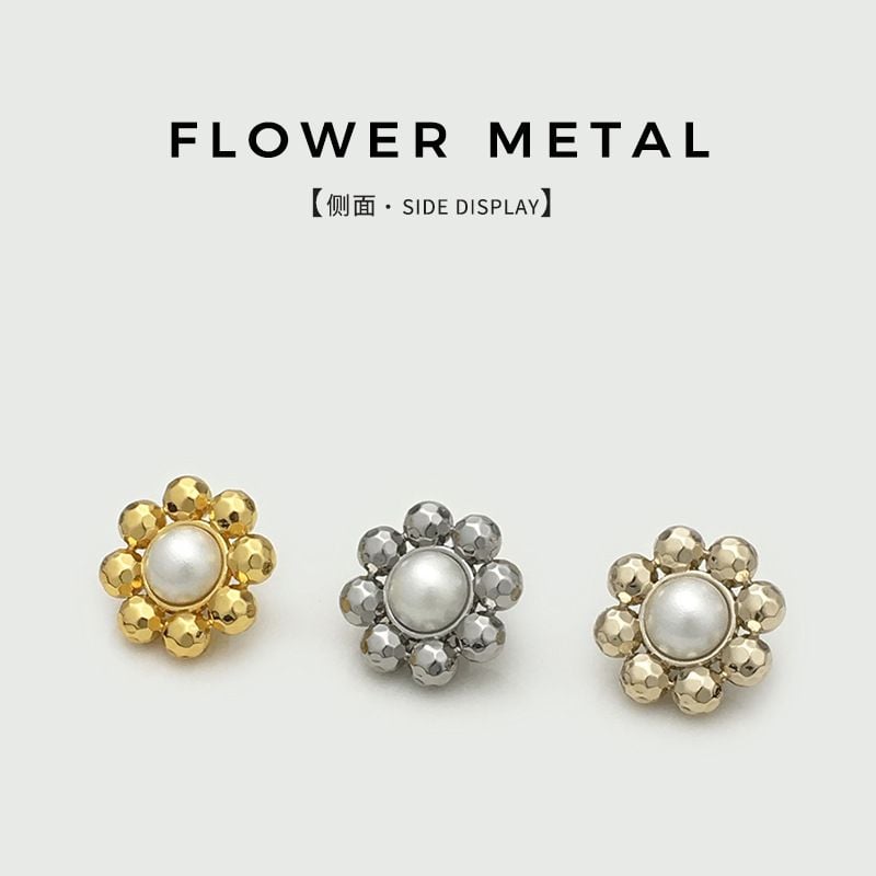 Exquisite Pearl Flower Hollow Out Metal Buttons