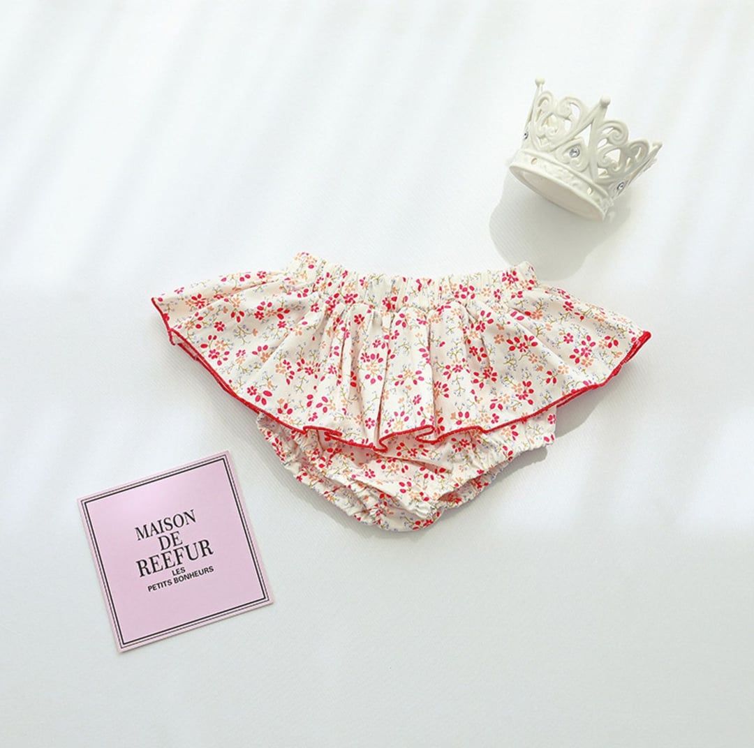 Korean Style Girls Tutu Skirt, Floral Ruffle Skort, Elastic Waist Bloomers for Kids Spring & Autumn