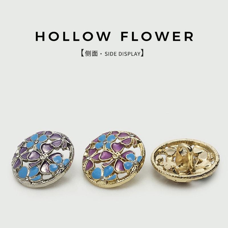 Vintage hollow flower enamel coated metal button, high-grade round decorative button