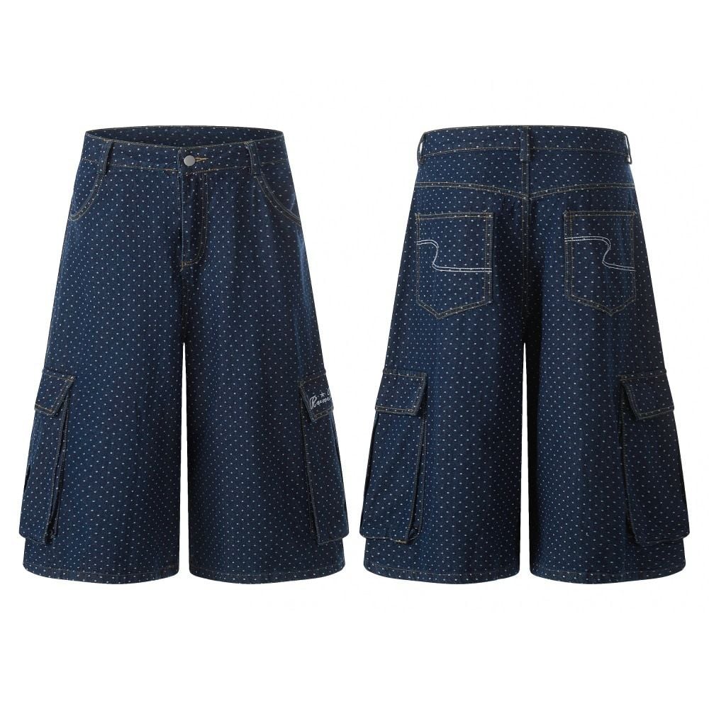 Men's European American trendy brand full print polka dot cargo denim seven-point shorts
