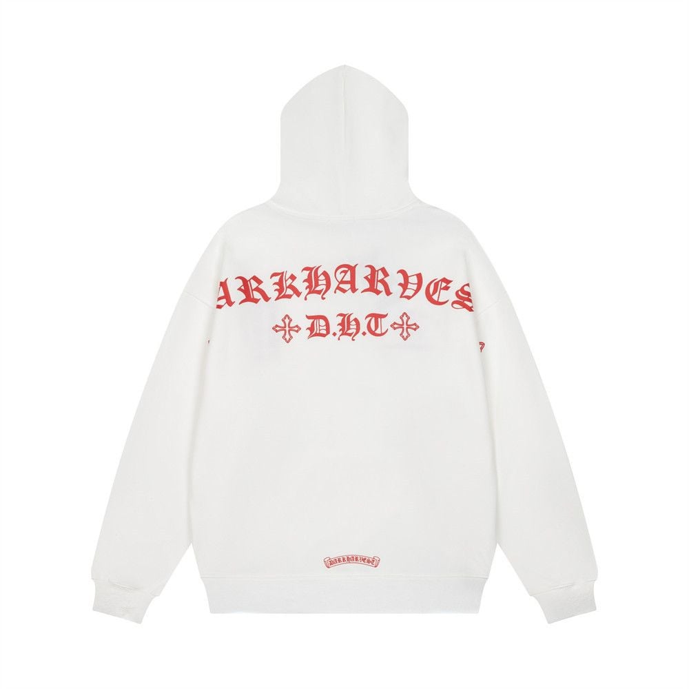 Dark Tone Cross & Sanskrit Gothic Letter Embroidered Hoodie, Men's Trendy Loose Pullover Sweatshirt Spring Autumn