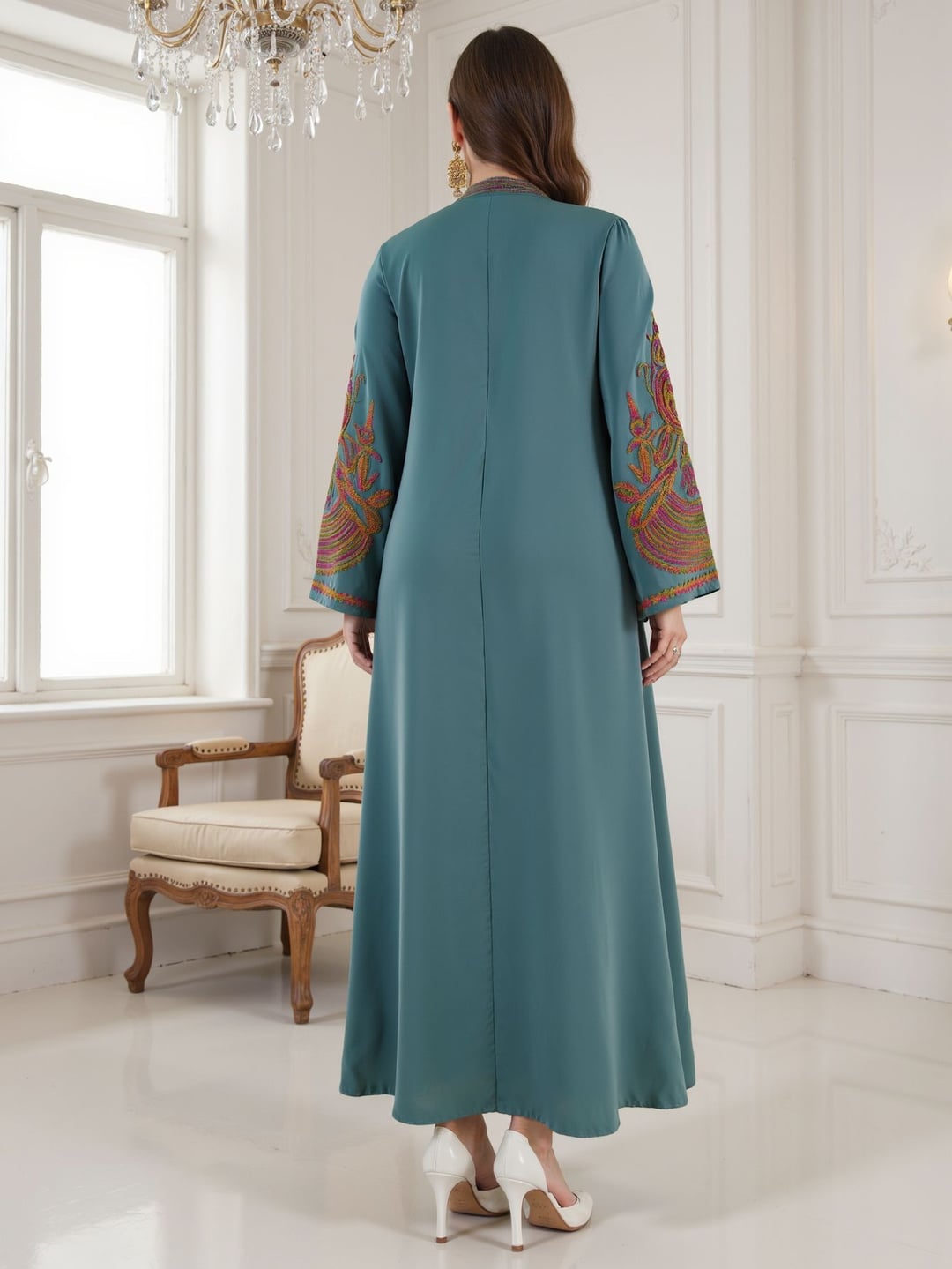 Plus Size Ethnic Loose Long Dress With Colorful Sequin Lace Decoration