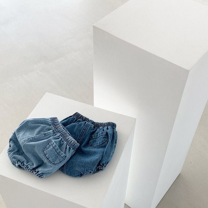 Summer Korean Denim Bloomer Shorts, Pocket Design Casual Shorts for Infant Boys Girls