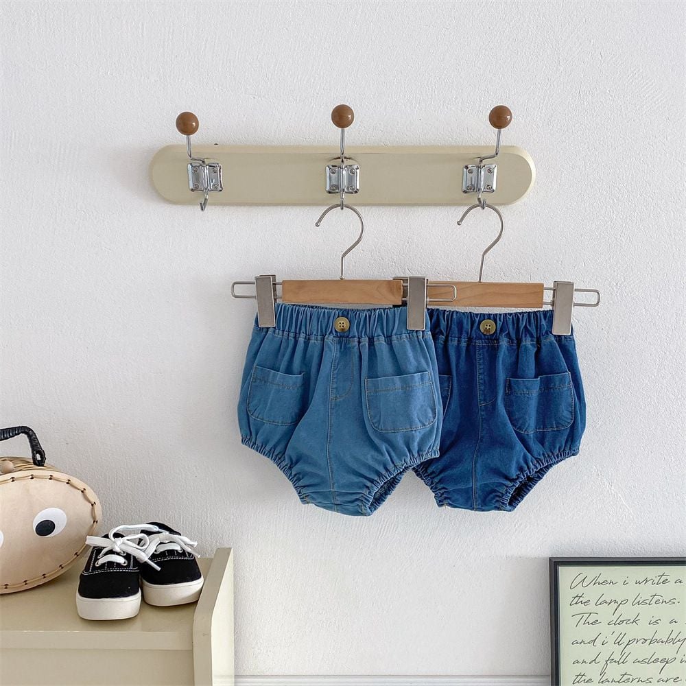 Korean Style Kids Denim Shorts, Thin Lantern Pants with Pockets for Baby Boys & Girls, Spring Summer