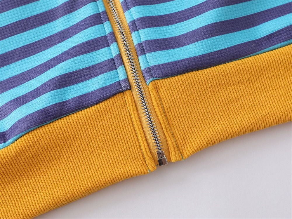 Men American‑Style Striped Letter Print Zip‑Up Hoodie, Loose Street‑wear Casual Sweatshirt Jacket for Spring and Autumn