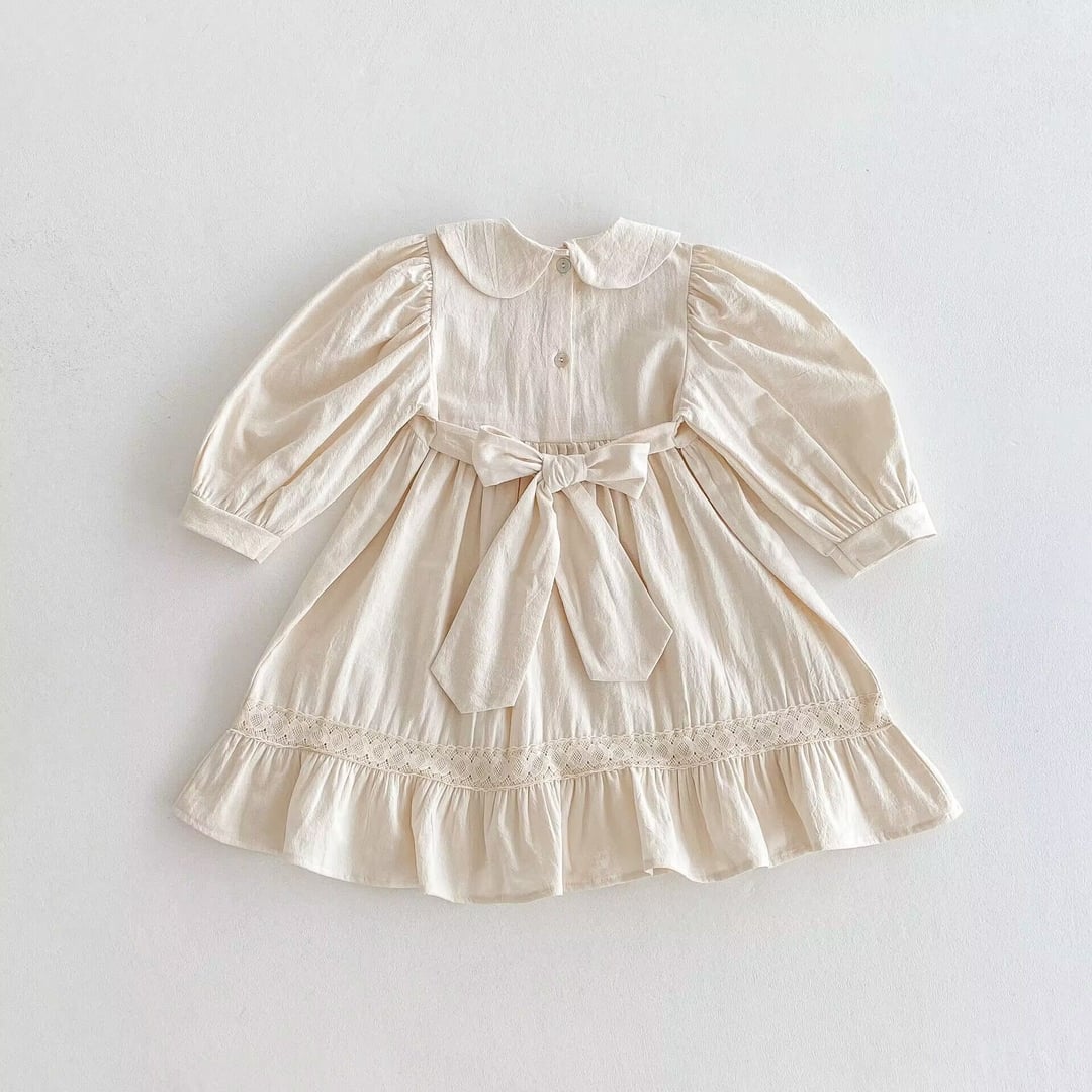 Lolita Princess Dress for Girls, Bow Decor Backless Design, Ruffle Trim, New Style for Spring & Autumn