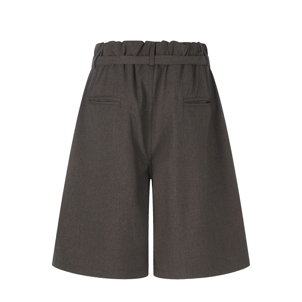 Men Solid Loose Wide‑Leg Suit Shorts, Japanese Street Style Versatile Casual 5‑Point Shorts