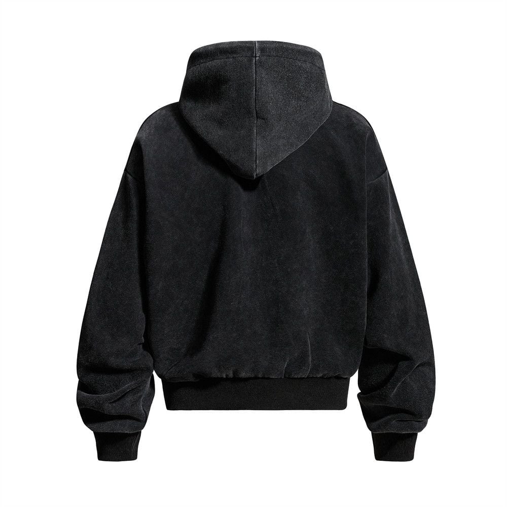 Men Vintage Distressed Letter Print Cropped Zip‑Up Hoodie, Loose Casual Sports Outerwear for Spring Autumn