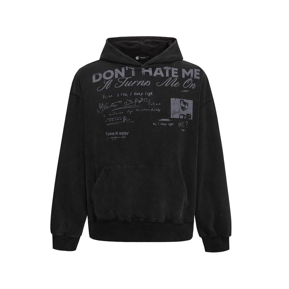 Men’s American Vintage Letter‑Print Pullover Hoodie, Punk Streetwear Loose Sweatshirt