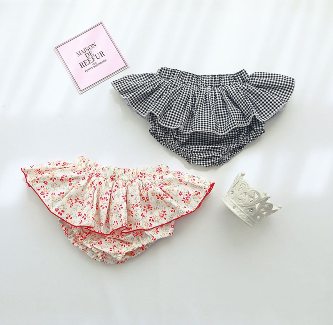 Korean Style Girls Tutu Skirt, Floral Ruffle Skort, Elastic Waist Bloomers for Kids Spring & Autumn