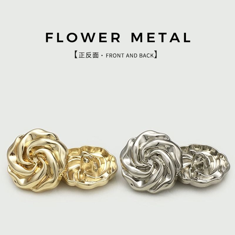 3D flower metal buttons, simple rose shaped fasteners