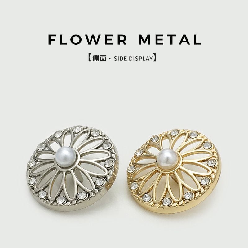Hollow Floral Metal Buttons with Pearls and Rhinestones