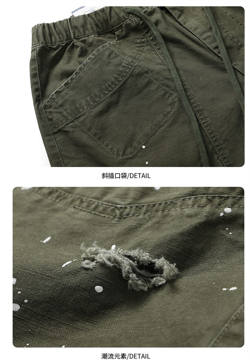Men’s Summer Trendy Cargo 5‑Inch Shorts, High‑Street Design, Ripped & Paint‑Splash Detail, Loose Casual Streetwear Shorts