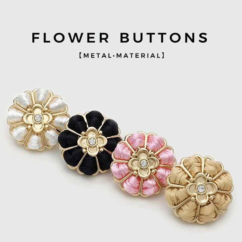 Vintage Rhinestone Metal Flower Buttons with Hand Woven Detail
