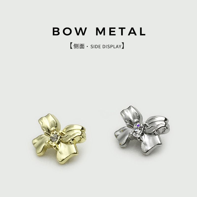 Metal Bow Buttons, Retro Full Rhinestone With Pearl