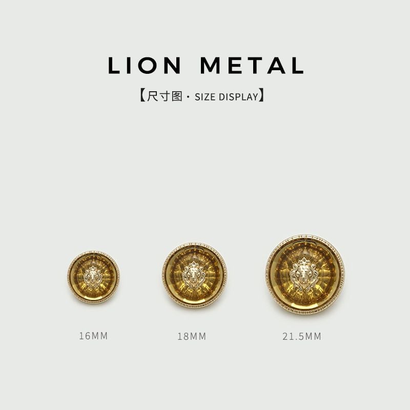 Vintage Lion Head Round Buttons, Luxury Metal & Transparent Resin Material