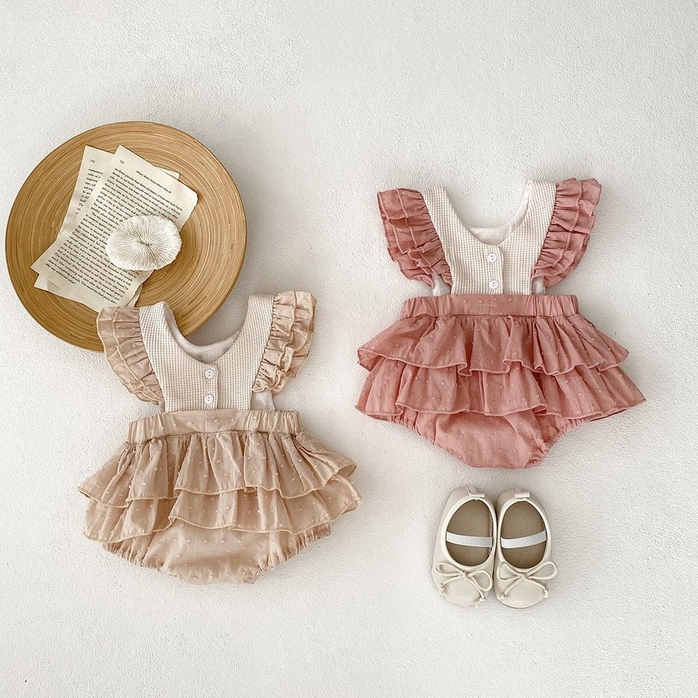 Embroidered Ruffle Baby Girls Romper Dress, Newborn Bodysuit, Princess 100 Days Banquet Party Formal Outfit