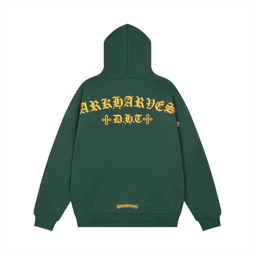 Dark Tone Cross & Sanskrit Gothic Letter Embroidered Hoodie, Men's Trendy Loose Pullover Sweatshirt Spring Autumn