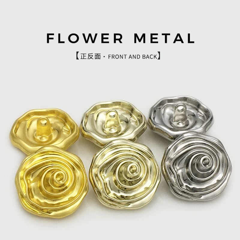 Vintage 3D Rose Flower Metal Buttons