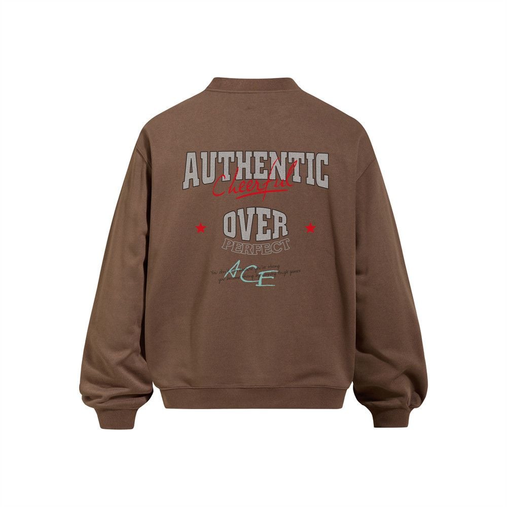 Men American‑Style Letter Print Crew Neck Pullover Sweatshirt, Heavyweight 420G Long‑Sleeve Street‑Wear Casual Sport Top for Spring Autumn