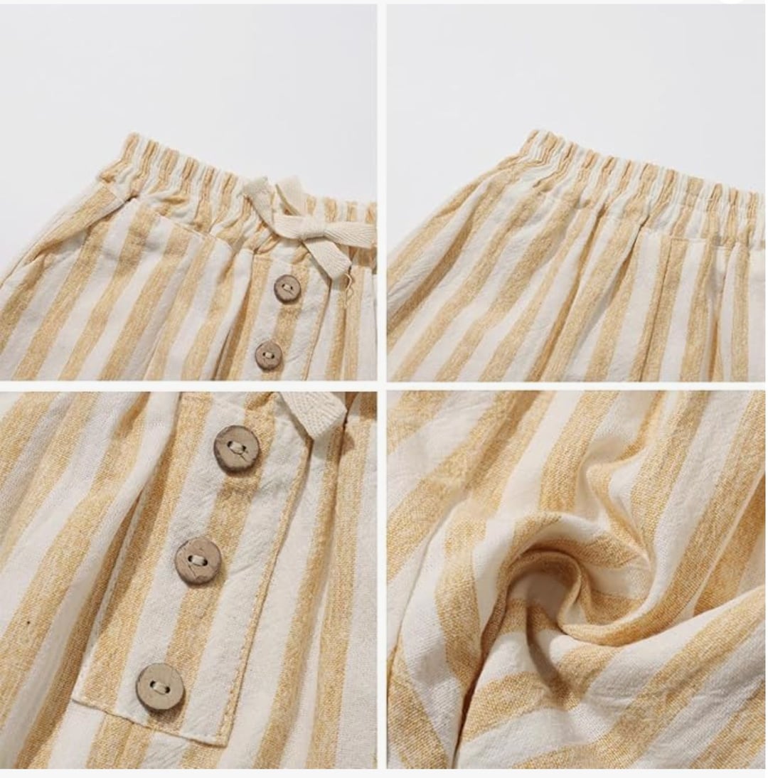 Cotton Linen Striped Casual Shorts, Button Decor, Loose & Breathable for Baby Boys