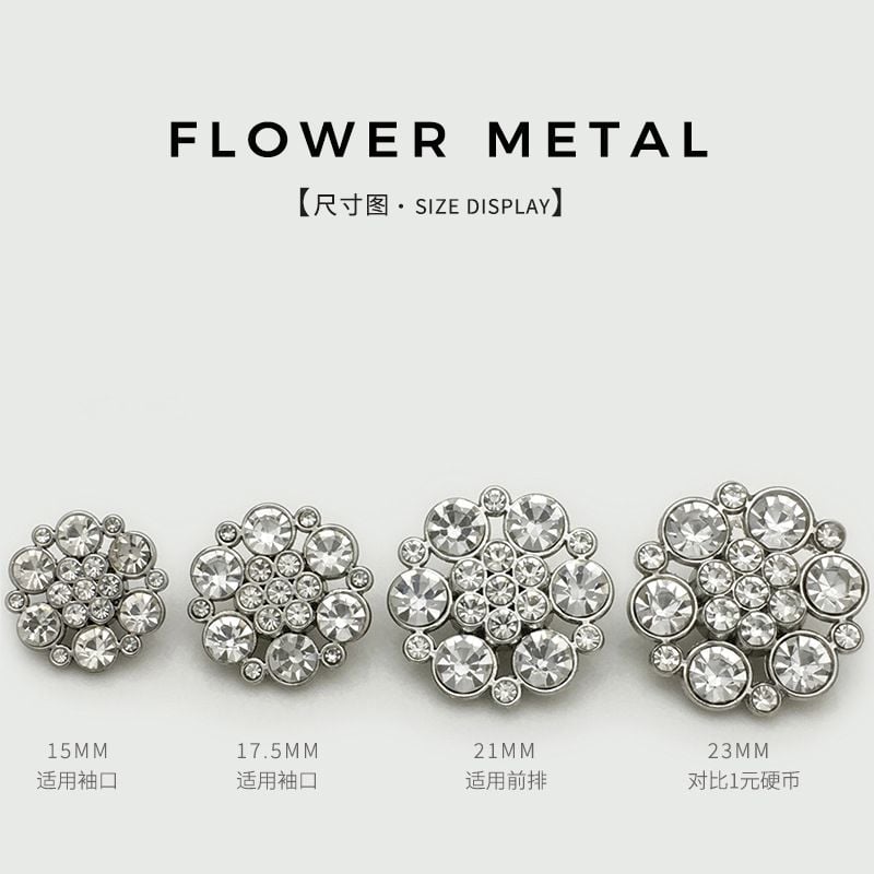 High-grade Hollow Out Rhinestone Flower Shaped Metal Buttons