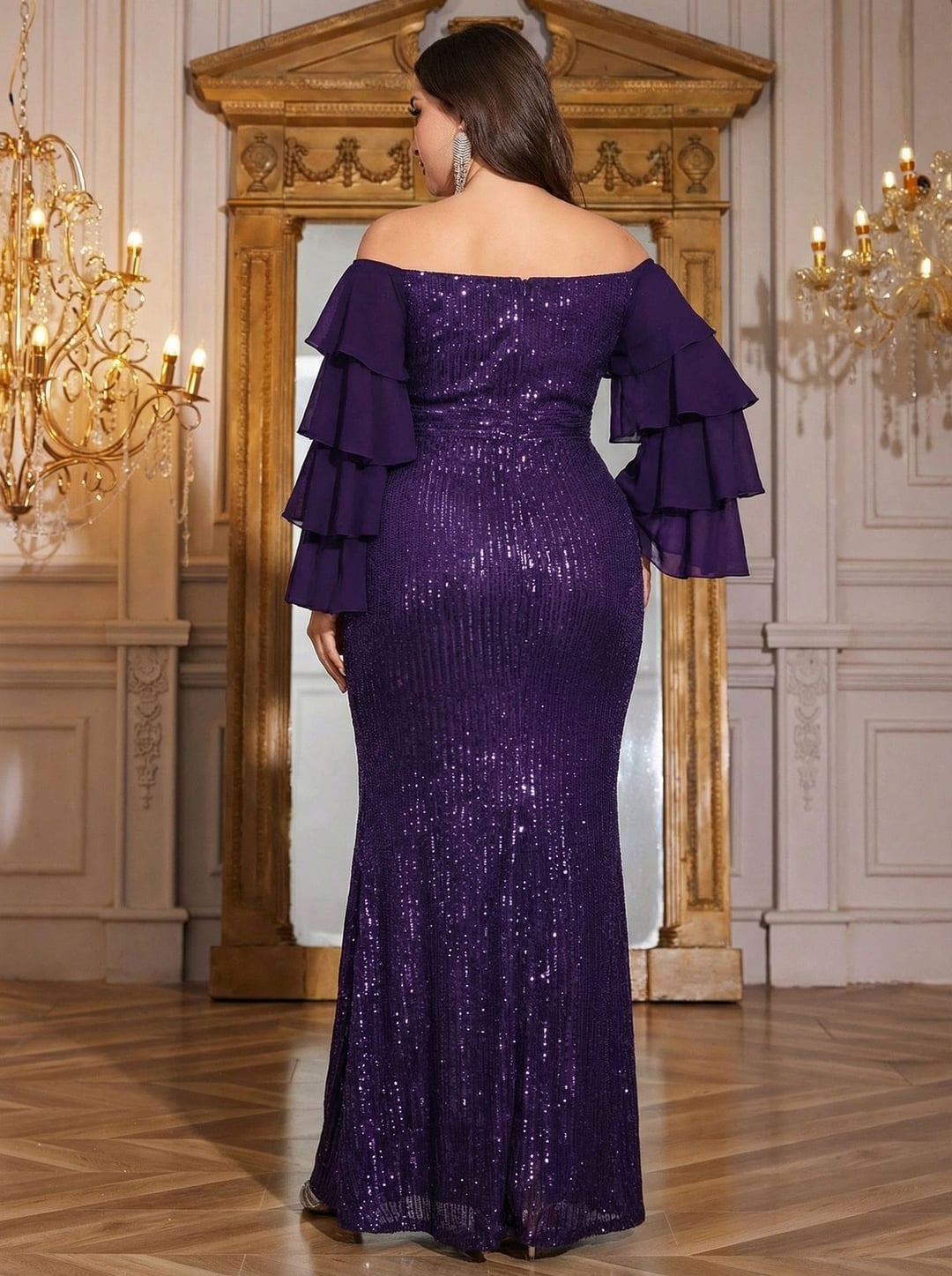 Plus Size Women Off Shoulder Cake Sleeve Dress, Elegant European American Style