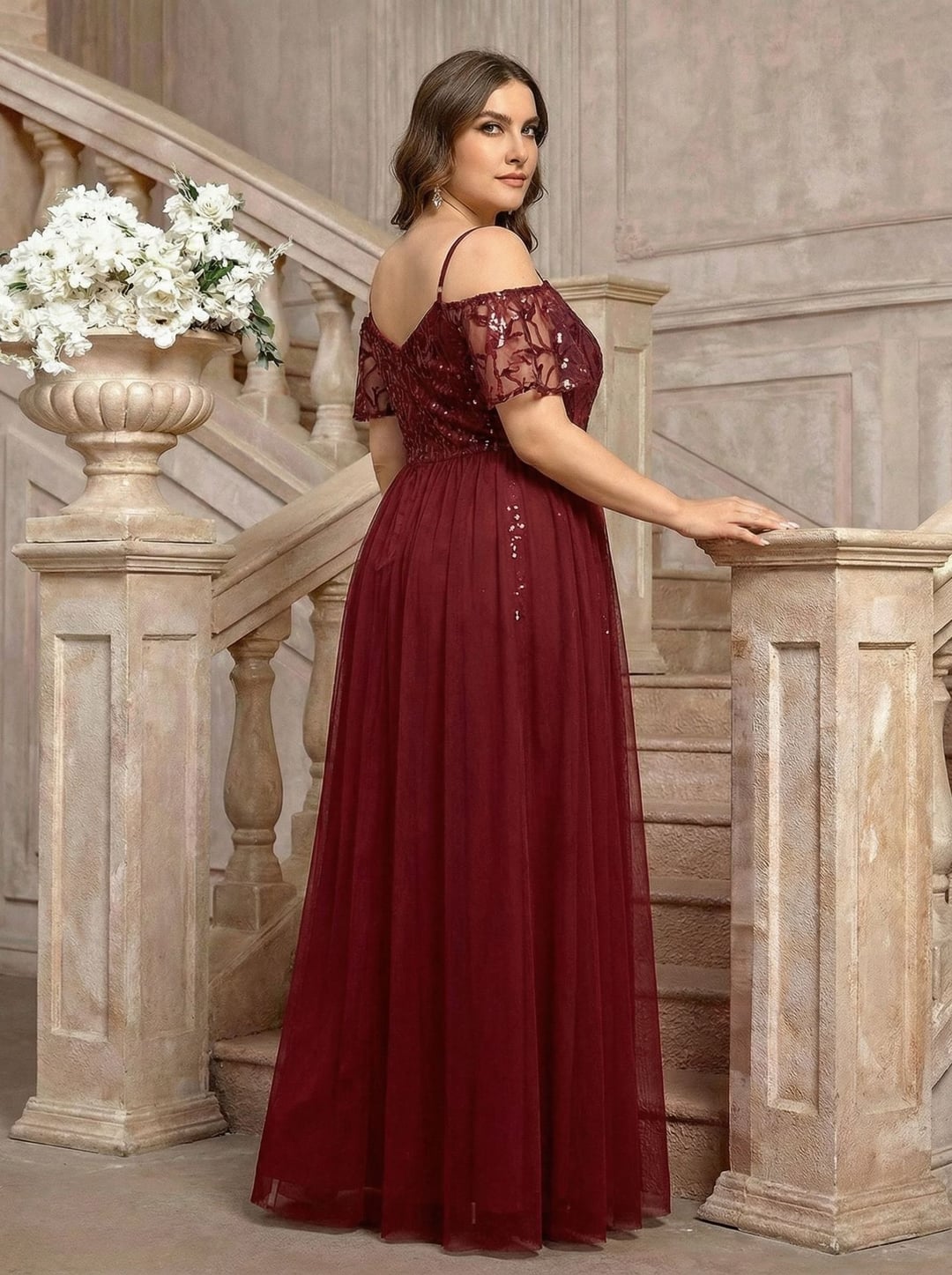 Plus Size Sequin Dress, Spaghetti Strap Flutter Sleeve