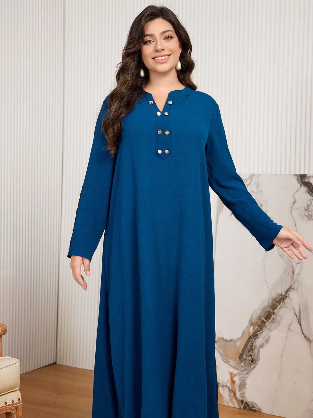 Plus Size Ethnic Style Long Sleeve Loose Maxi Dress For Women