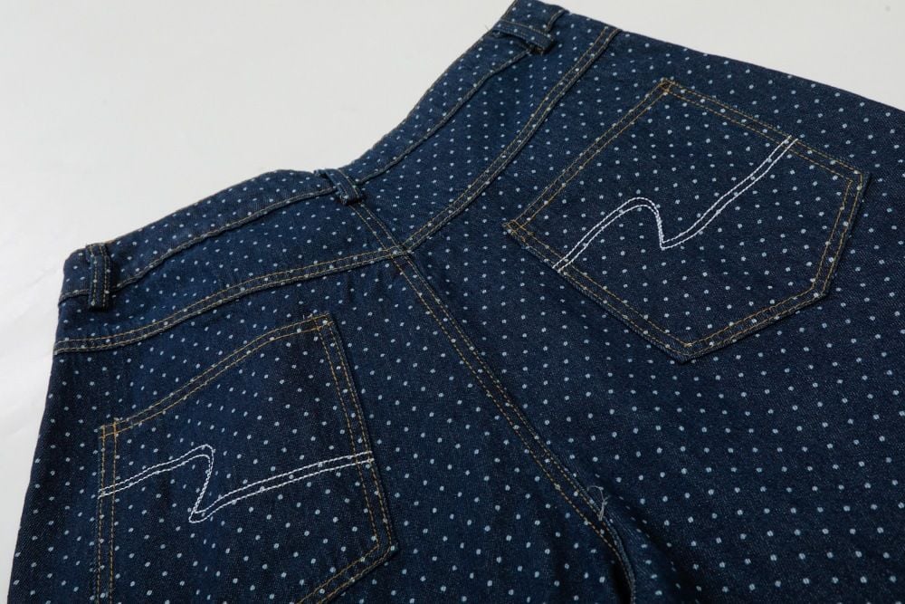 Men's European American trendy brand full print polka dot cargo denim seven-point shorts