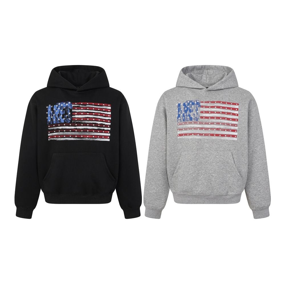 Men Vibe‑Style Pullover Hoodie, Flag‑Inspired Star & Stripe Print, Loose Western Street‑wear Sweatshirt for Spring Autumn