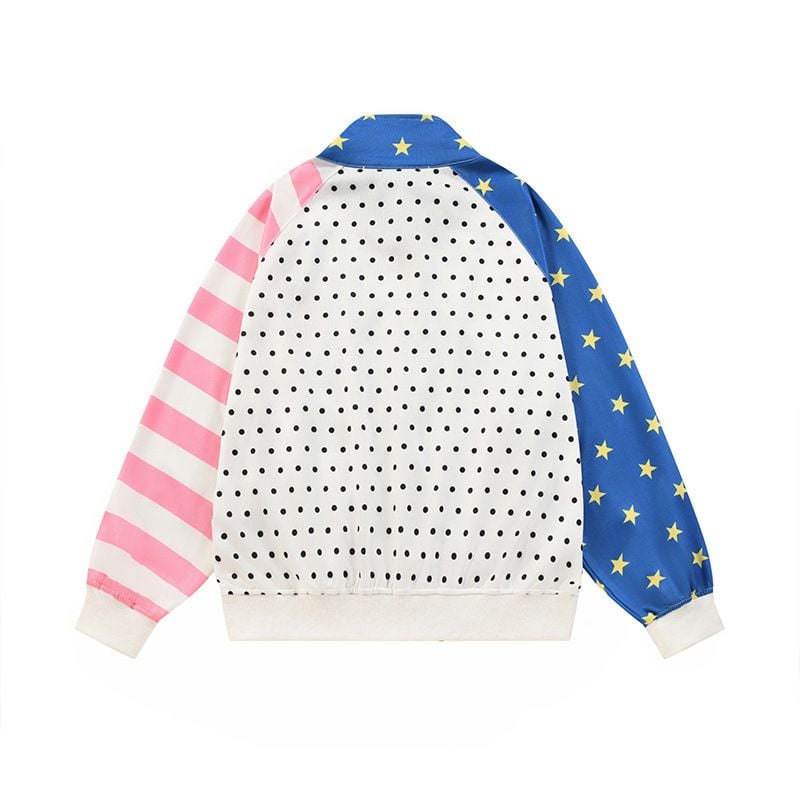 Men's Designer Irregular Polka Dot Full Print Zip Up Sweatshirt, Stand Collar Loose Trendy Outerwear Spring Autumn