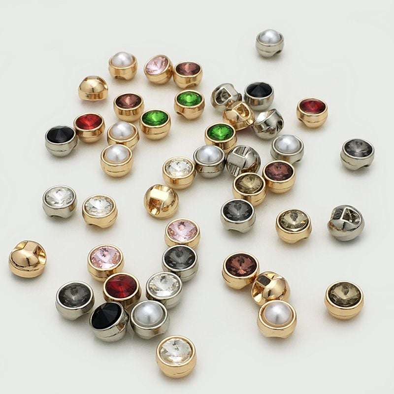 8mm Small Metal Buttons with Rhinestones & Pearls, Cuff Buttons for Men & Women Shirts