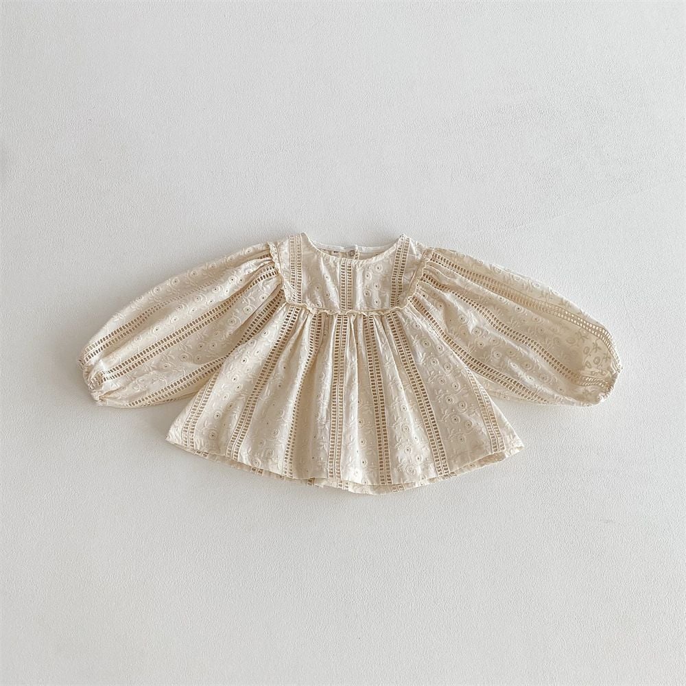 Korean Style Ins Baby Girls Blouse, Lace Embroidery French Princess Doll Shirt for Spring Summer