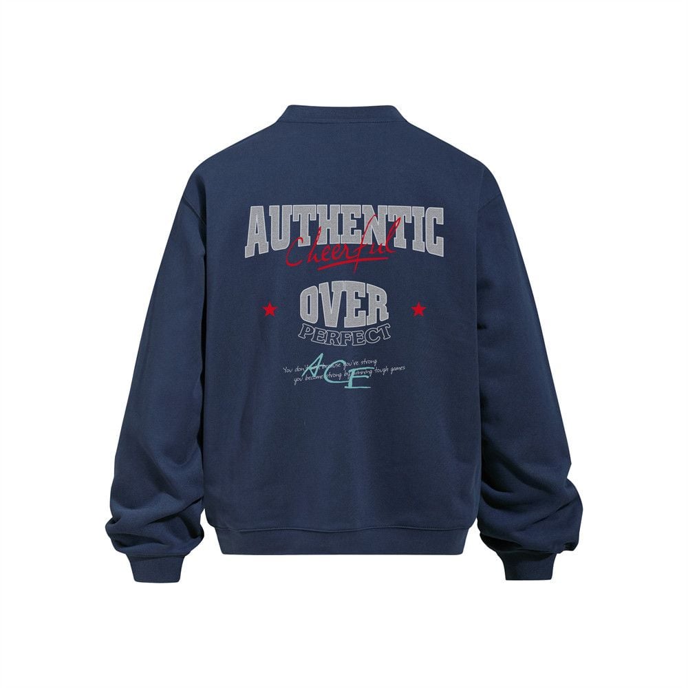Men American‑Style Letter Print Crew Neck Pullover Sweatshirt, Heavyweight 420G Long‑Sleeve Street‑Wear Casual Sport Top for Spring Autumn