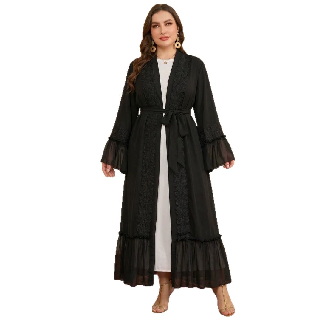 Plus Size Ethnic Style Long Loose Maxi Dress with Lace Splicing