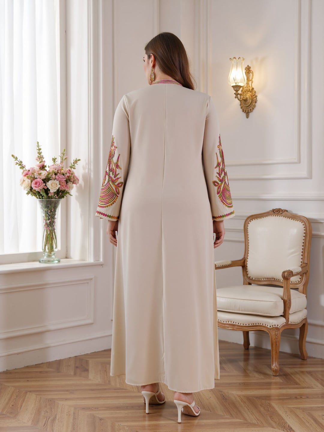 Plus Size Ethnic Loose Long Dress With Colorful Sequin Lace Decoration