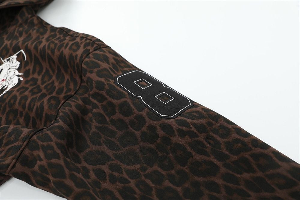 Men’s Leopard‑Print Two‑Way Zip‑Up Hoodie with Letter Embroidery, Loose Casual Vibe Streetwear for Spring & Autumn