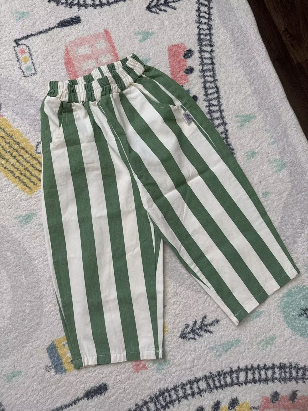 Spring Summer Cotton Striped Pants for Kids, Boys Girls Loose Straight Leg Casual Trousers with Pockets