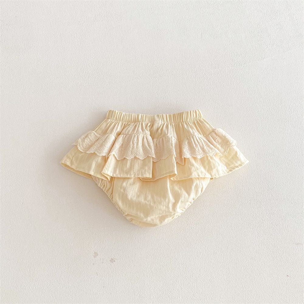 Baby Girls Lace Skort with Ruffle Trim, Fashion Bloomers, Versatile Princess Mini Skirt & Tutu Skirt