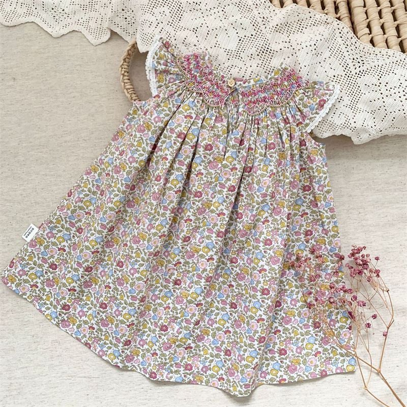 Girls Sleeveless Dress, Embroidered Princess Style with Lace Ruffle & Flutter Sleeves