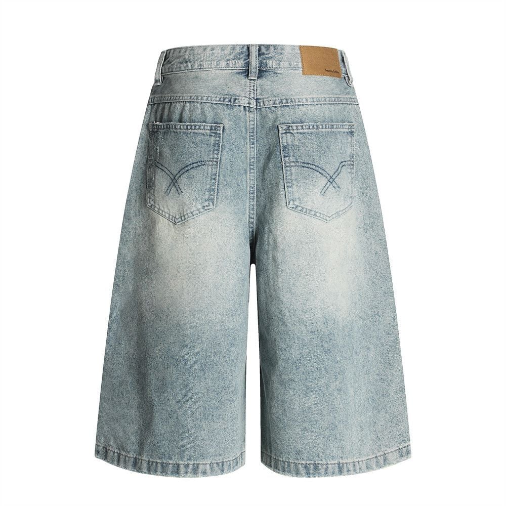 Men's American Punk Ripped Denim Seven-Point Pants Summer Style