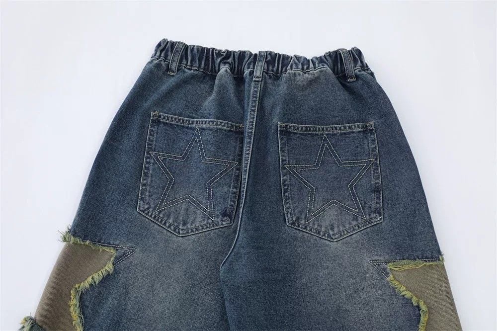 Men's summer vibe denim shorts with patch star embroidery