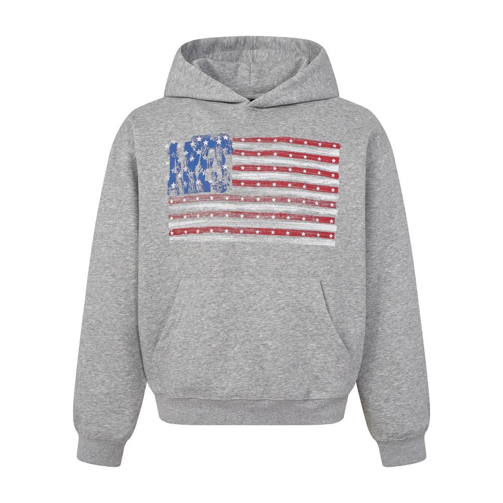 Men Vibe‑Style Pullover Hoodie, Flag‑Inspired Star & Stripe Print, Loose Western Street‑wear Sweatshirt for Spring Autumn